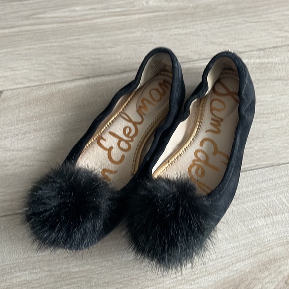 Sam Edelman Shoes - Sam Edelman Farina Ballet Flat, Black suede, Pompoms, 5.5